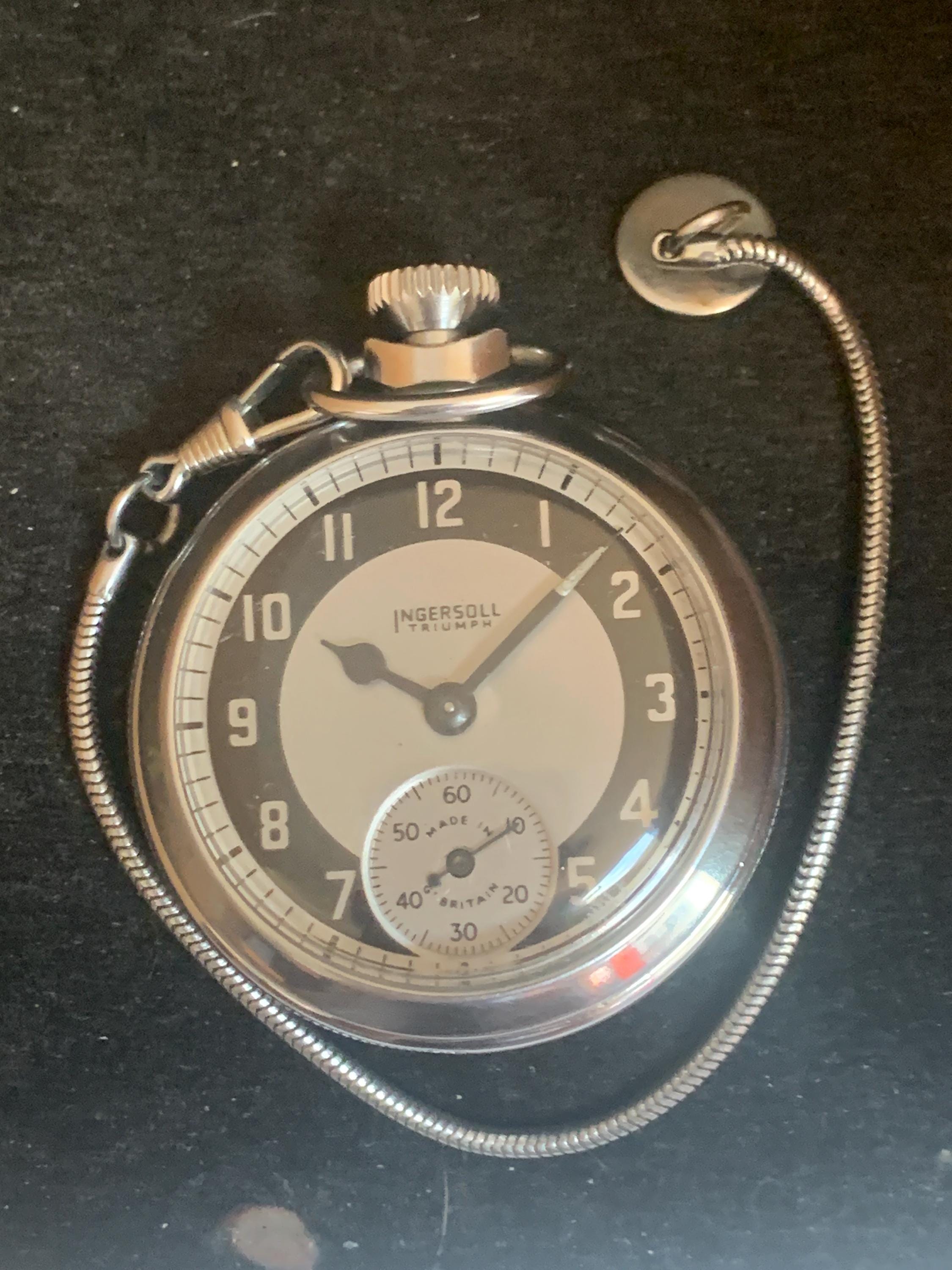Vintage Ingersoll Triumph Bullseye Pocket Watch C1953 With Short