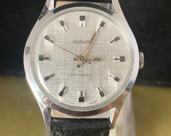 Rare Gents Avalon wrist watch Textured Linen Style Dial
