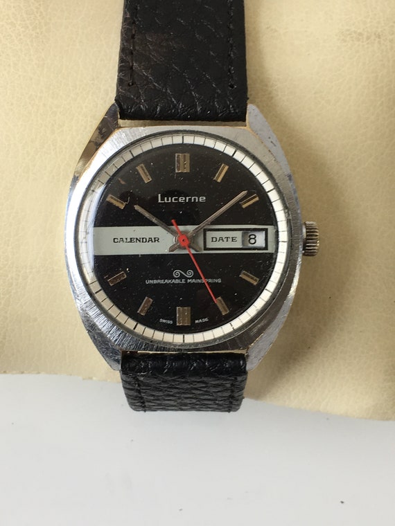 Vintage Swiss Mens Lucerne Manual CALENDAR Wind Wristwatch Unbreakable Mainspring Etsy