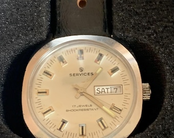 Men's Vintage SERVICES 17 Jewels Silver Dial Day/date Watch Cal