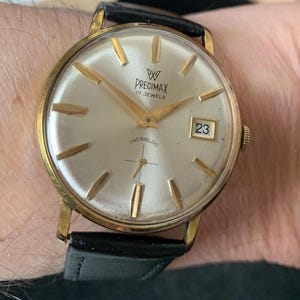 Rare Vintage Gents 1960s Precimax  P 336N Dress Watch 17 Jewel with Sub Second and date