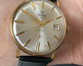 Rare Vintage Gents 1960s Precimax  P 336N Dress Watch 17 Jewel with Sub Second and date