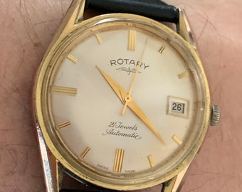 Vintage Rotary Mens Automatic 21 Jewels Date Gold Plated Watch