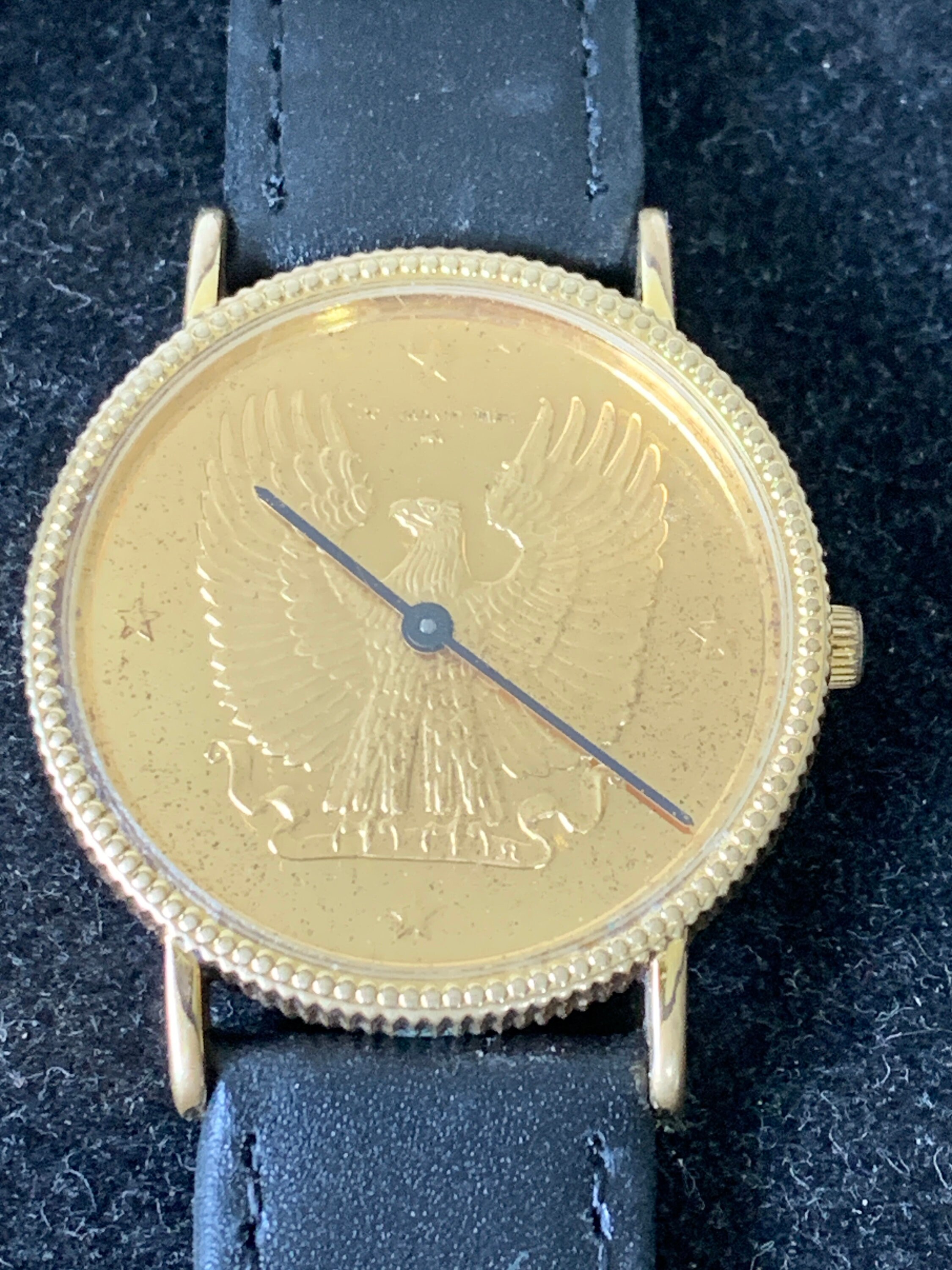 Franklin Mint Embossed Eagle Dial Gold Plated Watch in Watch