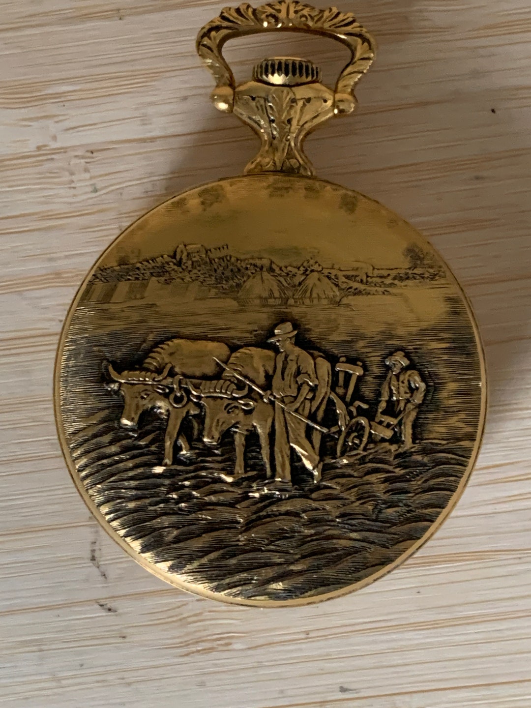 Manual Open Face Pocket Watch by Contima the Embossed Design Back