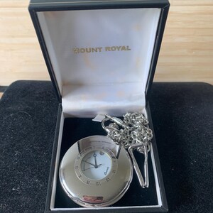Mount Royal Half Hunter Quartz Silvertone Pocket Watch and Chain