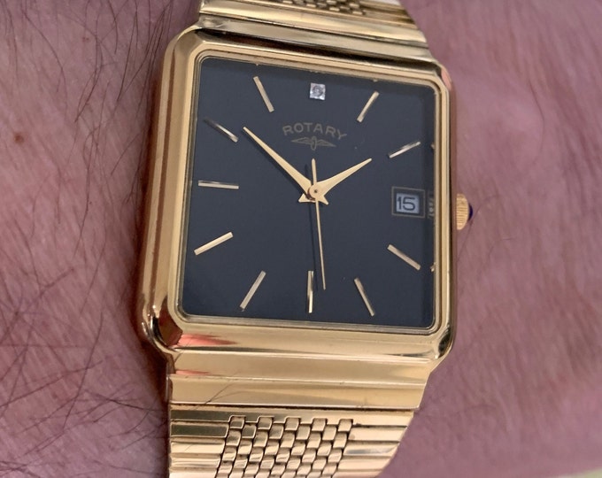 Vintage Rotary Mens Quartz Dress Watch Black Dial With Date and