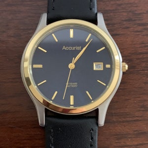 Beautiful Mens Accurist Quartz Two tone Steel and gold Watch with Dark Blue Dial And Date MB978N