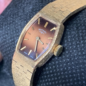 Beautiful Rotary LADIES  Gold Plated Watch with integrated strap 6-sided Tigers Eye style dial