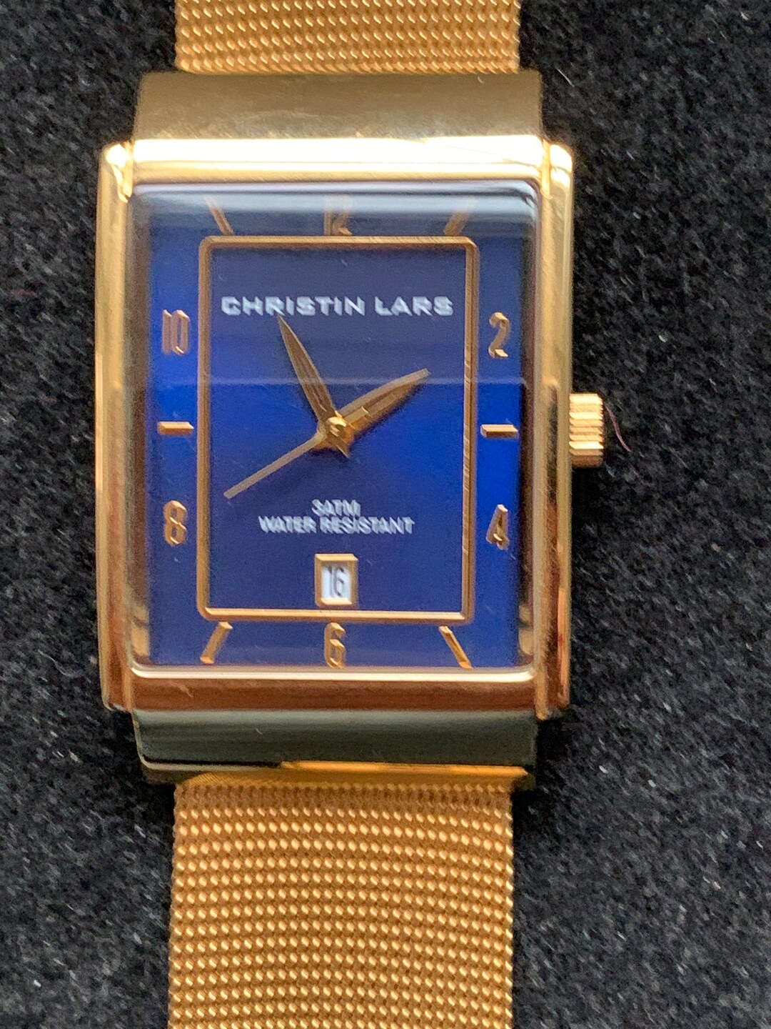 Christin Lars Gold Tone Watch With Rectangular Blue Dial Mesh Etsy UK