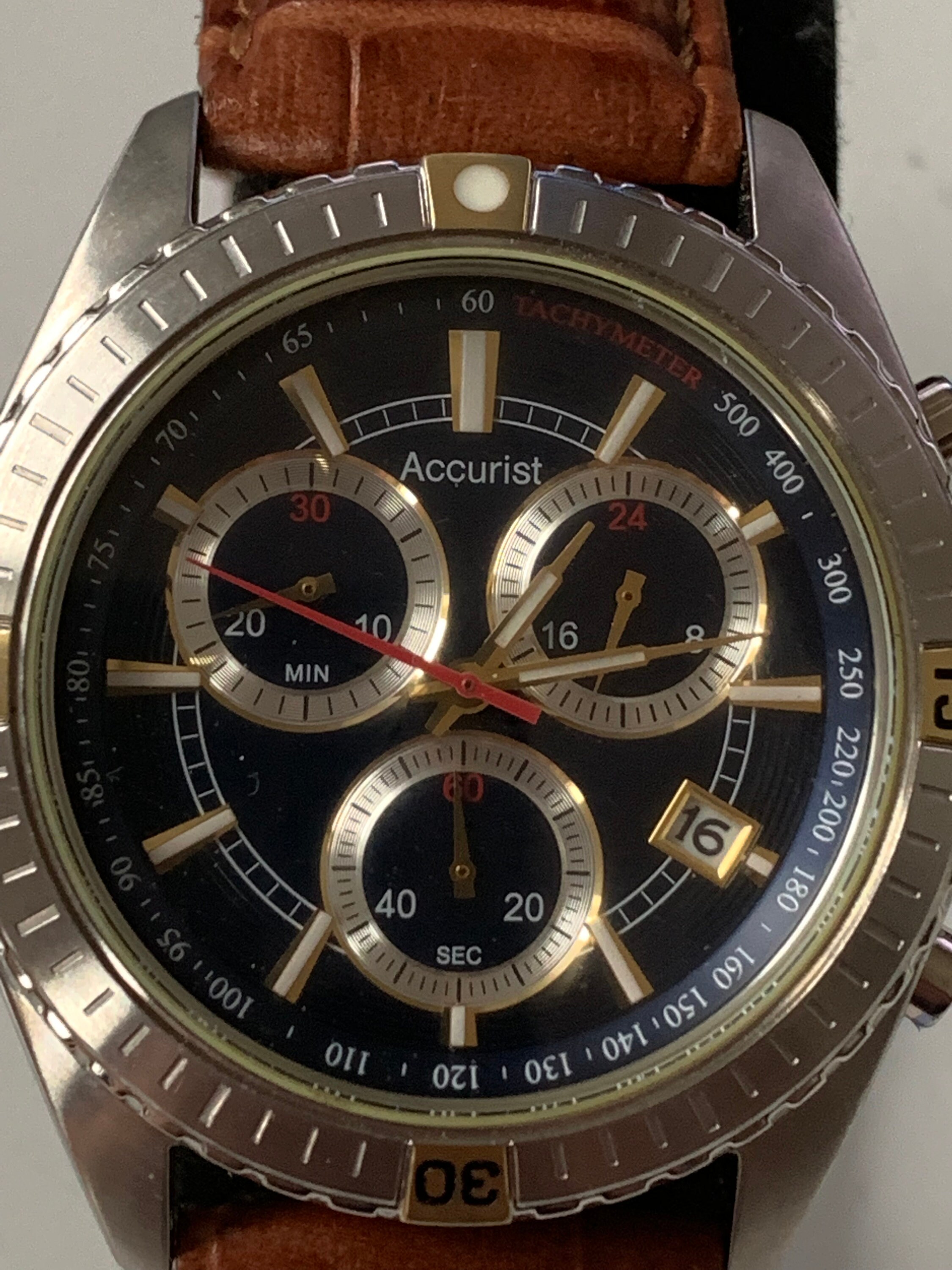 Accurist Men's Chronograph Tachymeter on a Brown Leather Etsy