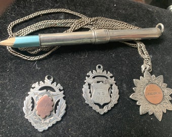 Antiek Edward Vii zilveren schuifpotlood, Birmingham 1908, maker Arthur Downing en sleutelhangers