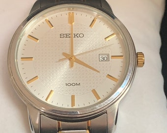 Reloj vintage Seiko Quartz de dos tonos para hombre 6N42-00G0 con pulsera y caja originales