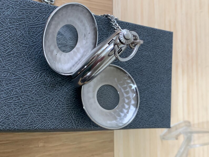 Rotary Double Half Hunter Silver Tone Skeleton Double Pocket Watch With