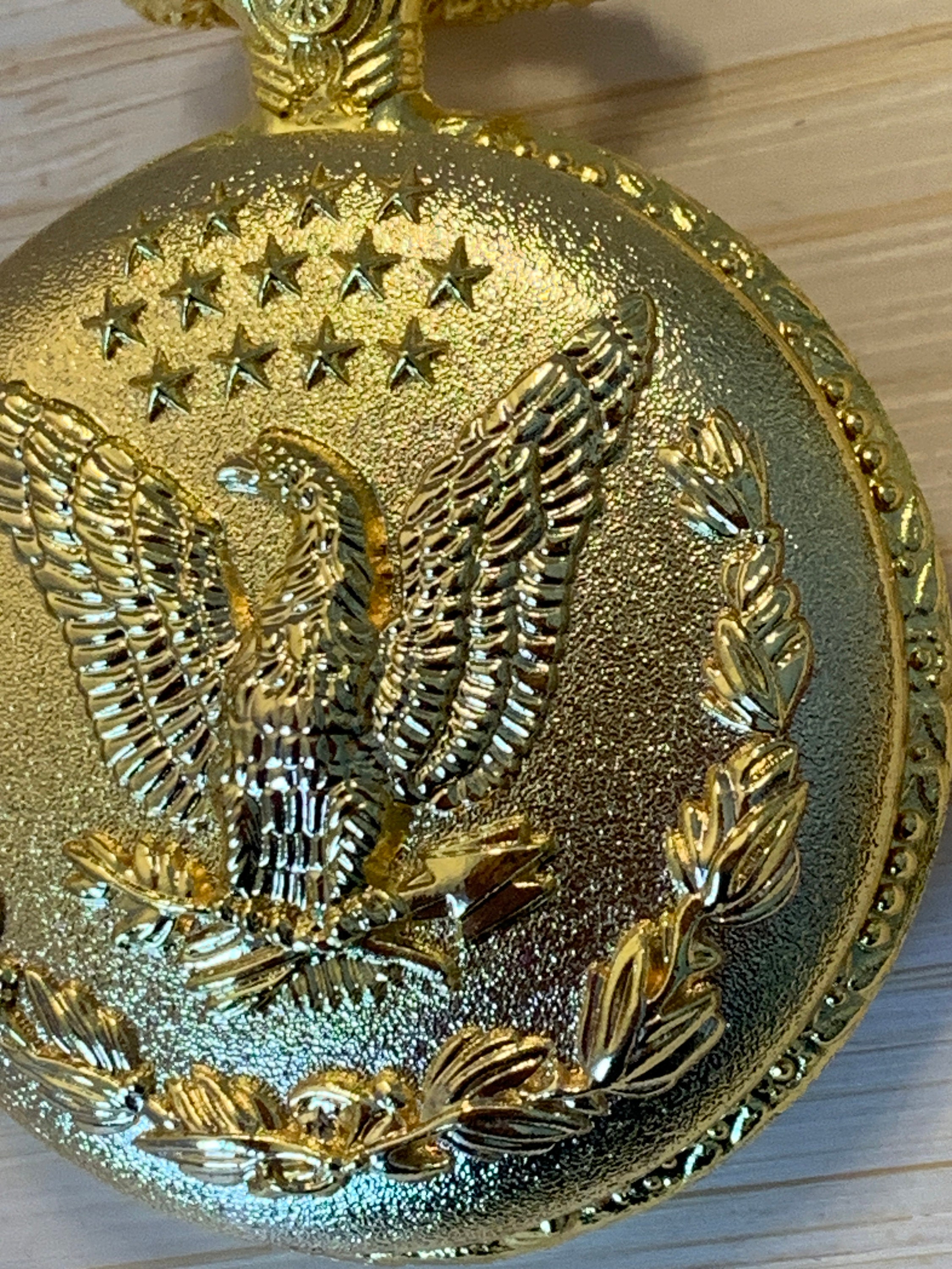 American Eagle Reloj de bolsillo vintage de lujo con cadena, chapado en oro  de 18 quilates, reloj de bolsillo Hunter hecho a mano, diseño de águila