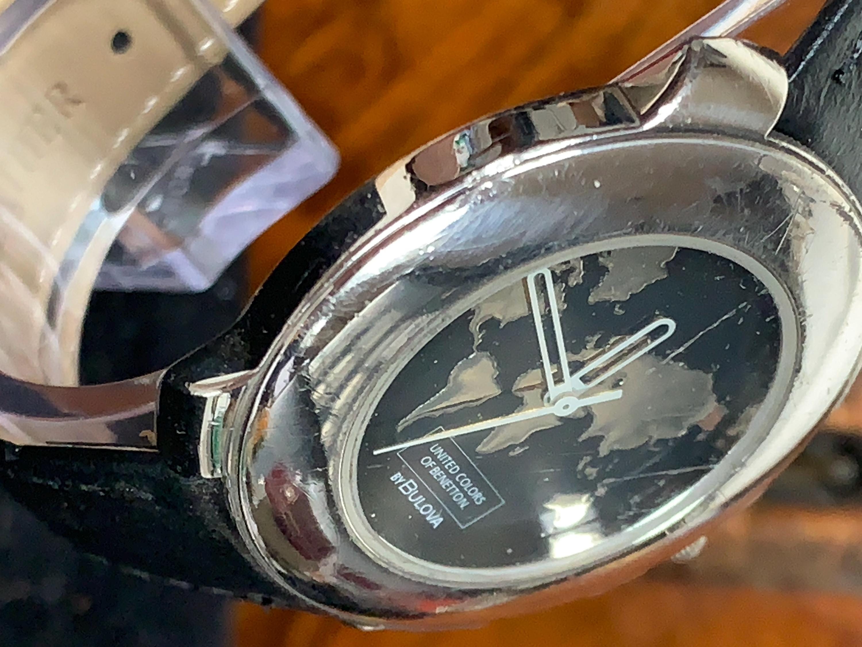 Vintage United Colors Benetton by Bulova Silver Map Vintage Quartz 
