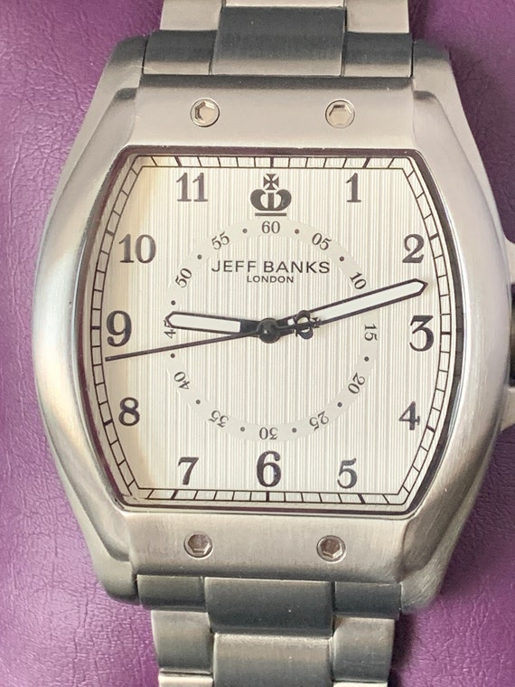 Mens Jeff Banks Large Boxed Silver and Cream Watch - image 5