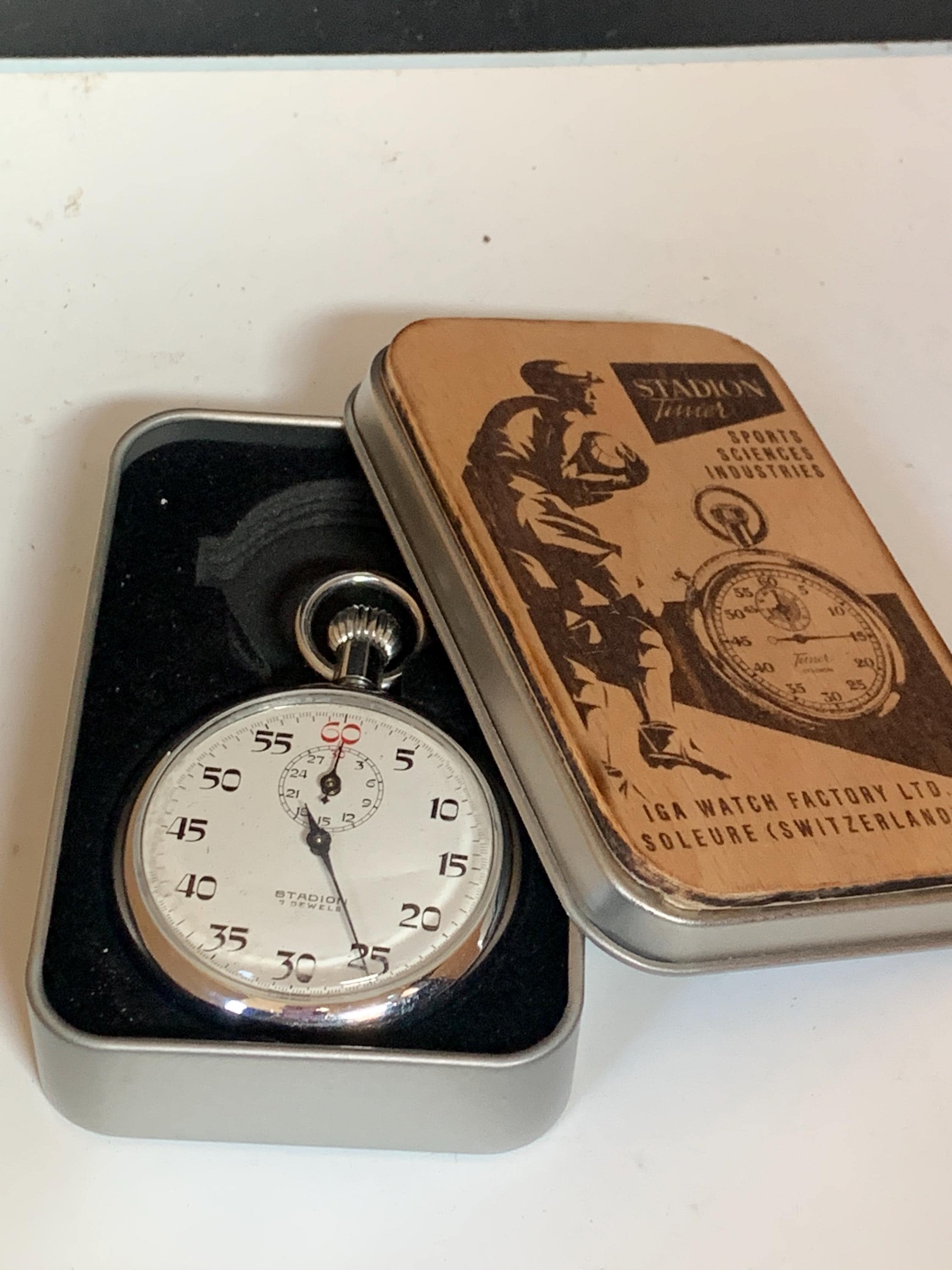 VINTAGE Stadion Art Deco-styled 7 Jewels Stopwatch Made in