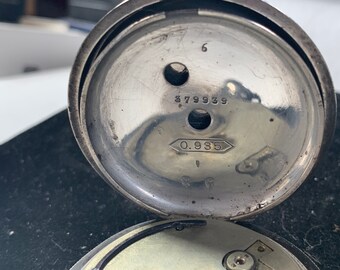 Antique 1900s Silver Pocket Watch 935 Three Bears Hallmark Signed