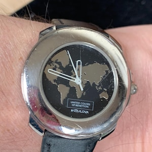 Vintage United Colors Benetton by Bulova Silver Map vintage quartz women&#39;s / unisex fashion watch