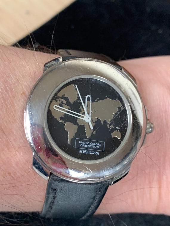 Vintage United Colors Benetton by Bulova Silver Map Vintage Quartz