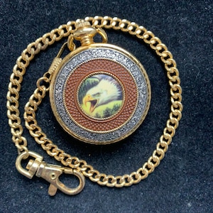 Vintage Franklin Mint by Ted Blaylock Chilkat Bald Eagle collectors Pocket Watch and Chain