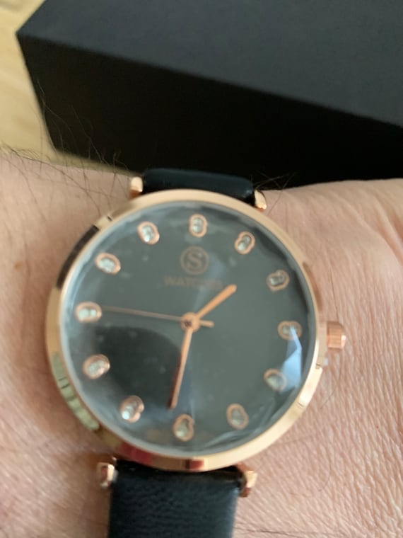 Strada Ladies Fashion Watch Black grey Dial and Faceted Christal Rose Gold Tone Case in Presentation Box Etsy UK
