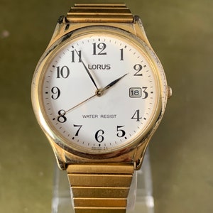 PC32-X001 Lorus Gents Mens Date Gold Plated Expanding Bracelet Watch