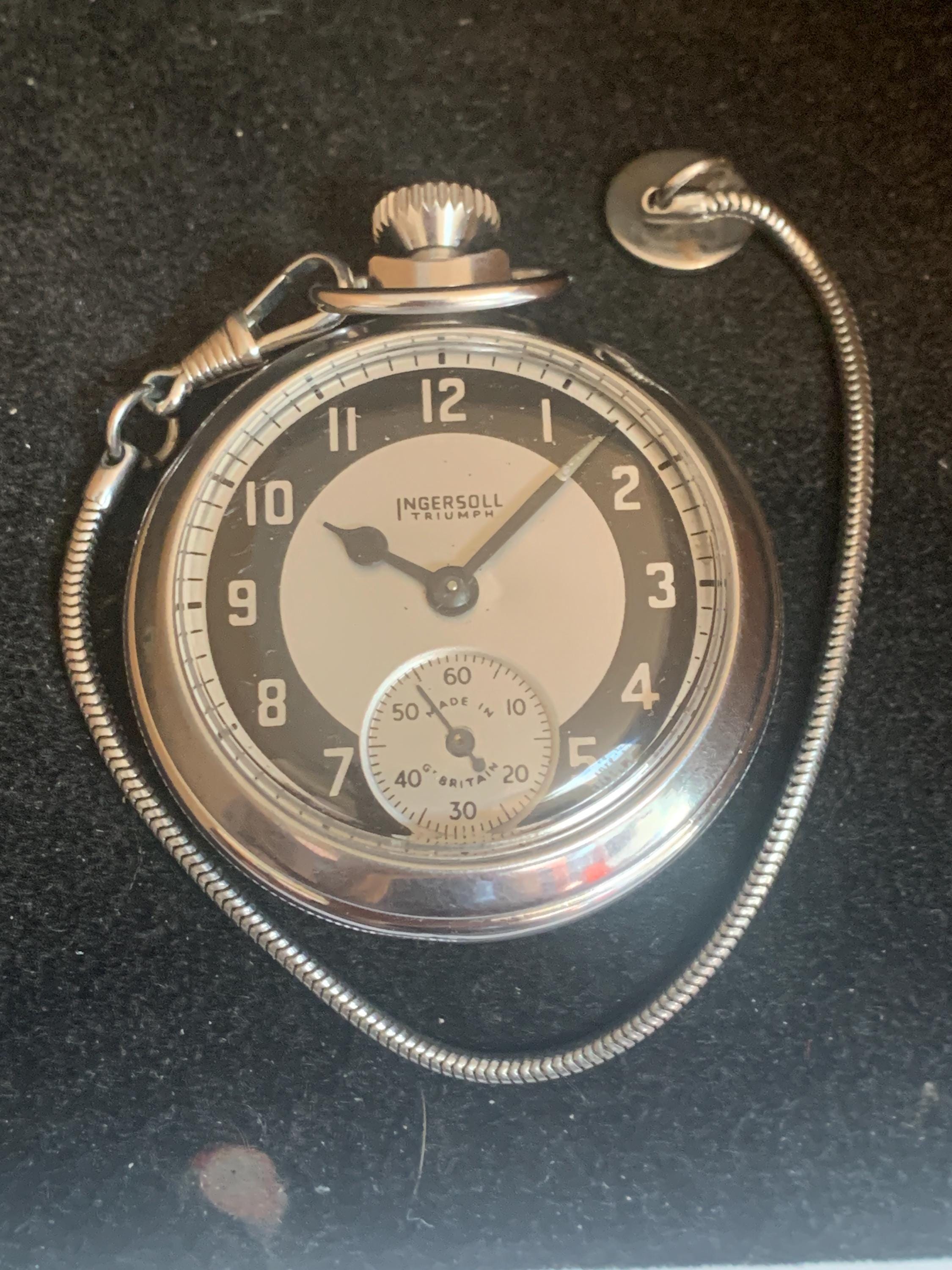 Vintage Ingersoll Triumph Bullseye Pocket Watch C1953 With Short