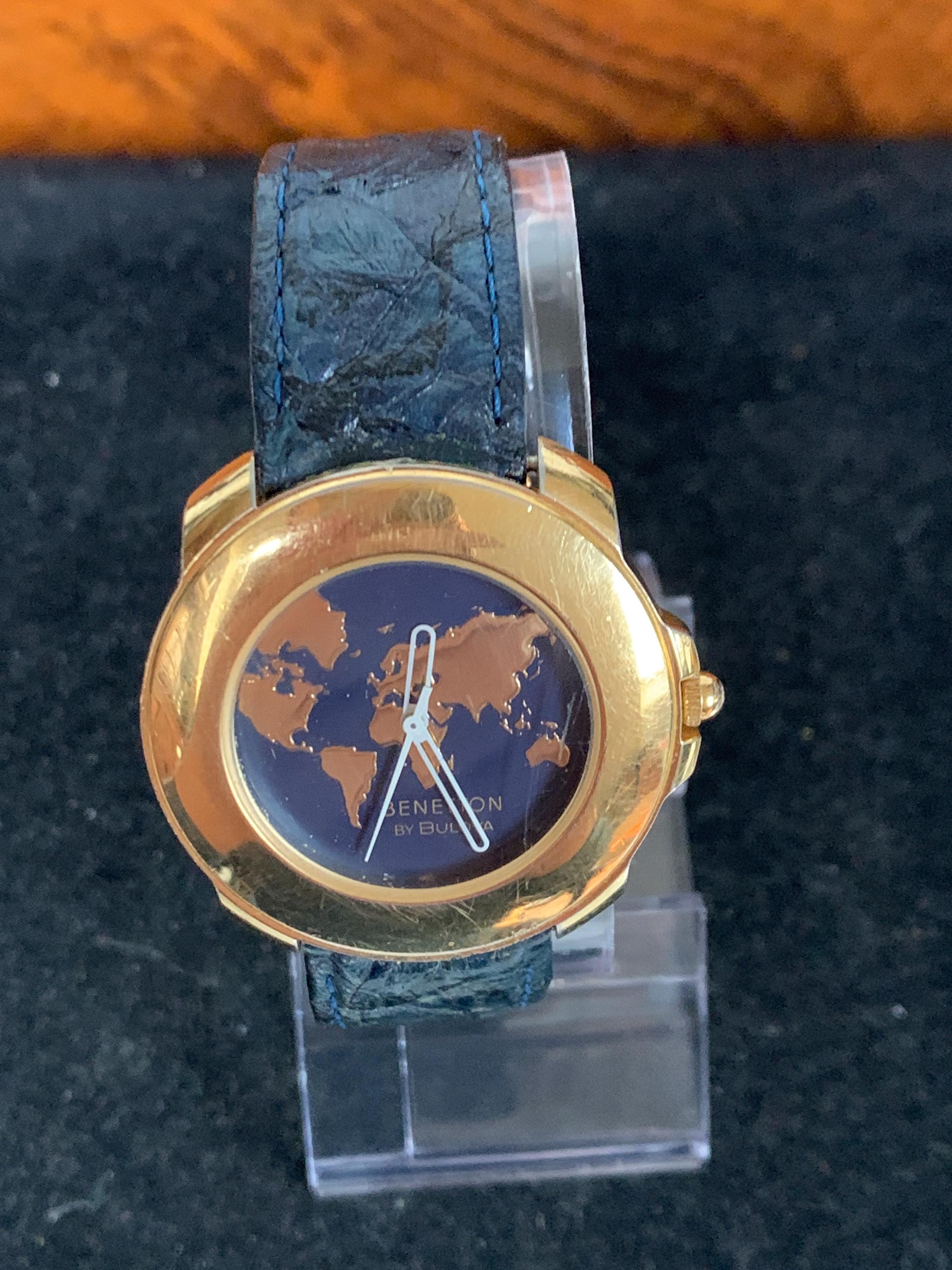 Vintage United Colors Benetton by Bulova Gold Map Vintage Quartz 