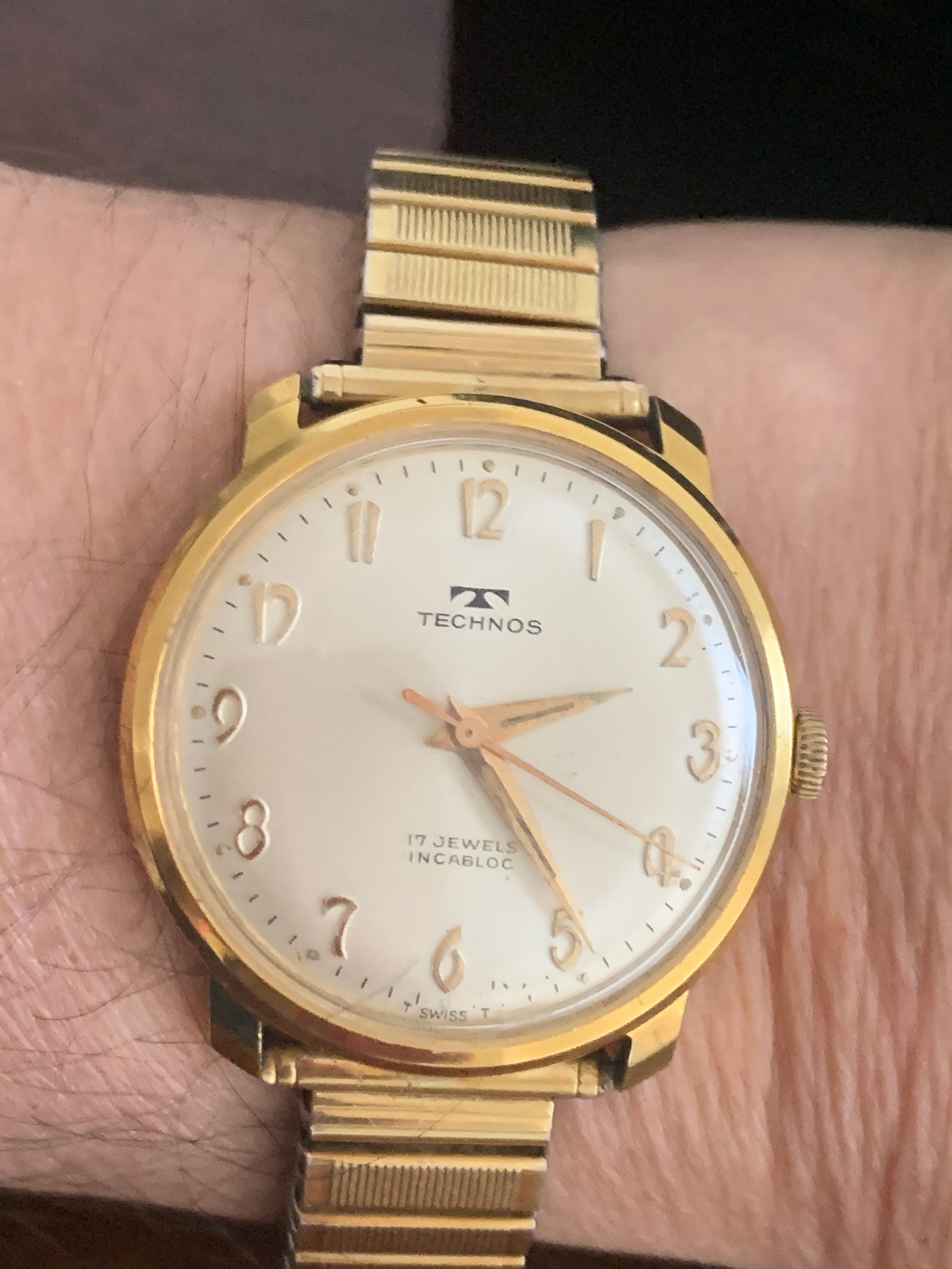 Beautiful Vintage gents 1960s Technos wrist watch With deco Arabic numbers
