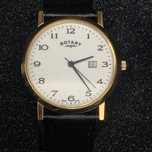 Beautiful Gents Rotary Windsor White Dial Gold Tone Case Watch