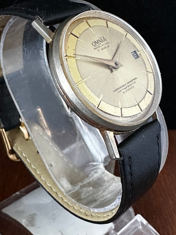 Vintage c1960s Omnia De Luxe 17 jewels, rare, Gold dial watch                                                                      . View 5