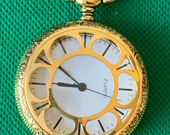Quartz Hunter Pocket pierced half hunter pocket watch working order                                                   .