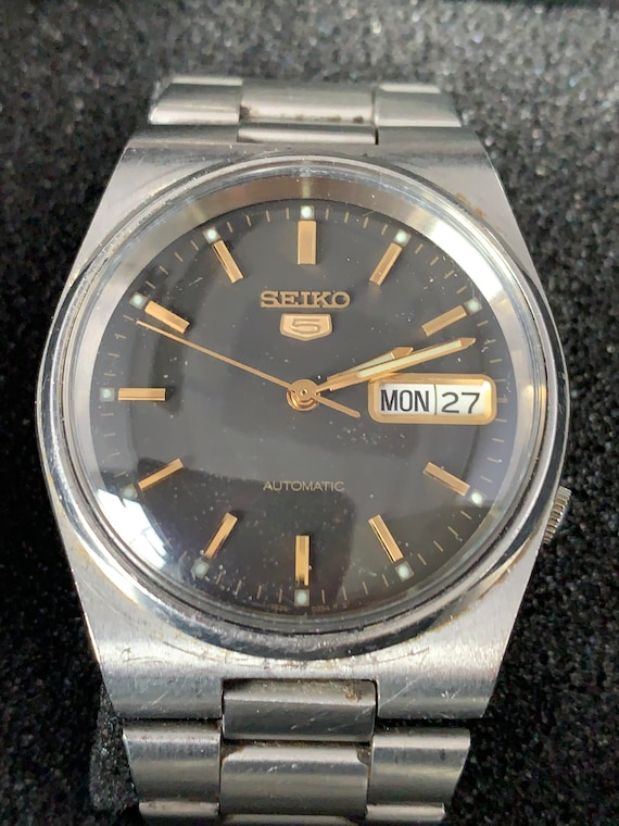 Seiko 5 Automatic 7S26-3130 Mens Day Date Watch Black Dial - Etsy