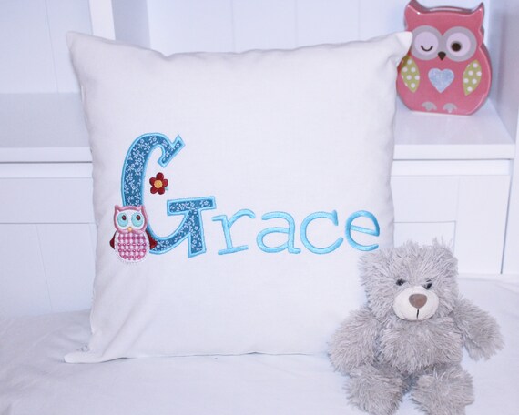 Personalised Cushion Owl Design Kids Bedroom Embroidered Applique Handmade