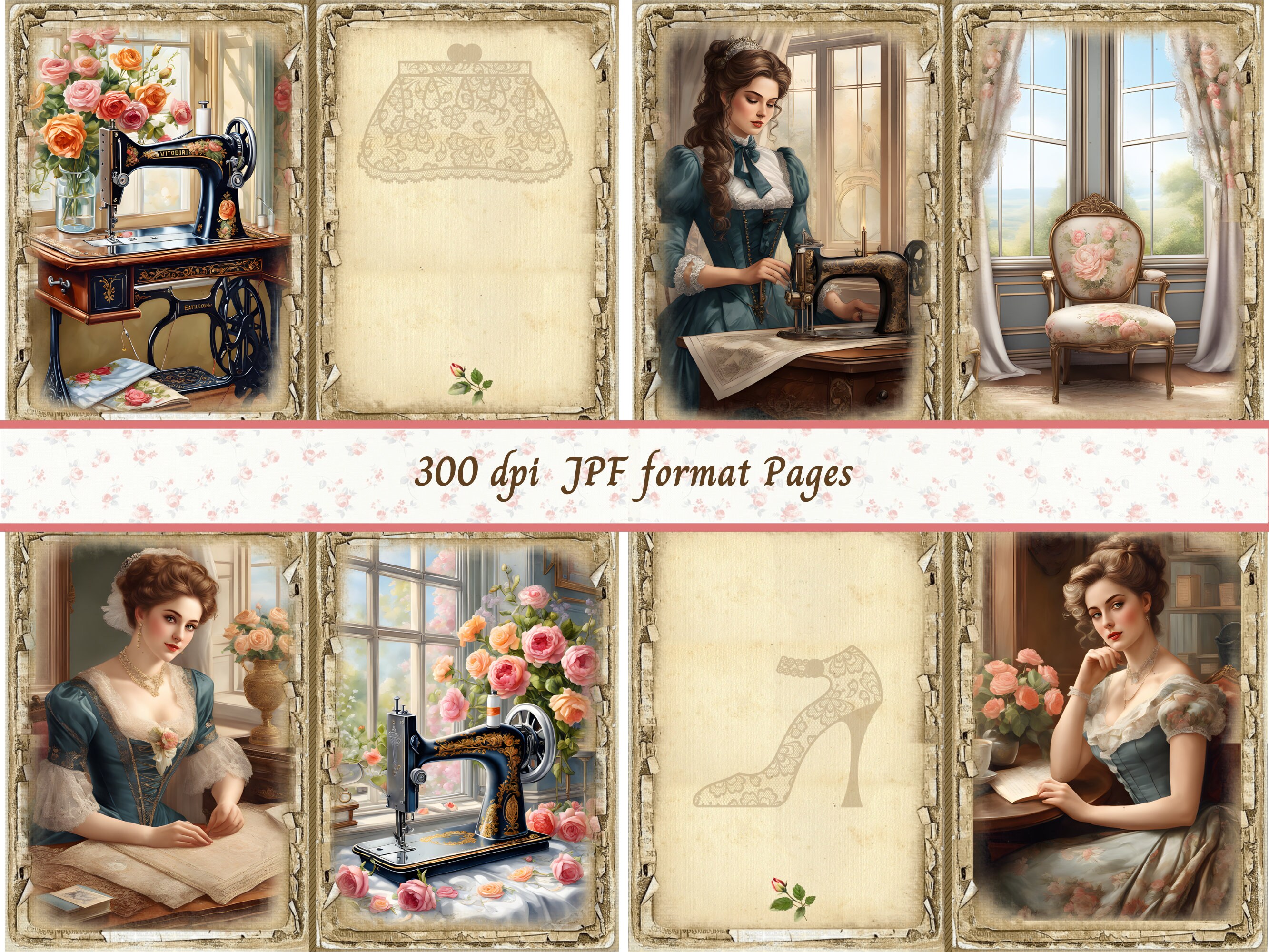 Vintage Sewing Junk Journal Pages, Digital Scrapbook Paper Kit ...