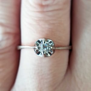 Vintage & Antique 1930s Art Deco Edwardian 0.17 Carat Weight Old European Cut Diamond Engagement Ring in 18K White Gold TheIdolsEye image 8