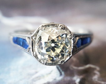 Diamond Engagement Ring | Vintage Engagement Ring | Art Deco Engagement Ring: Old European Cut Diamond Solitaire Engagement Ring in Platinum