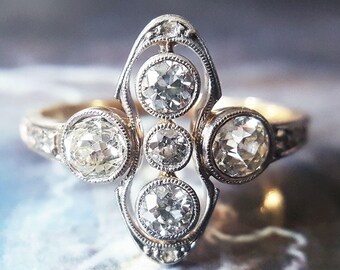 Art Deco Engagement Ring | Vintage Engagement Ring | Diamond Engagement Ring: Old European Cut Diamond Engagement Ring in Platinum & Gold