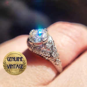 Vintage & Antique 1930s Art Deco Edwardian 1.69 Carat Total Weight Old European Cut Diamond Engagement Ring in Platinum | TheIdolsEye