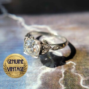 Vintage & Antique 1930s Art Deco Edwardian 1.45 Carat Total Weight Old European Cut Diamond Engagement Ring in Platinum | TheIdolsEye