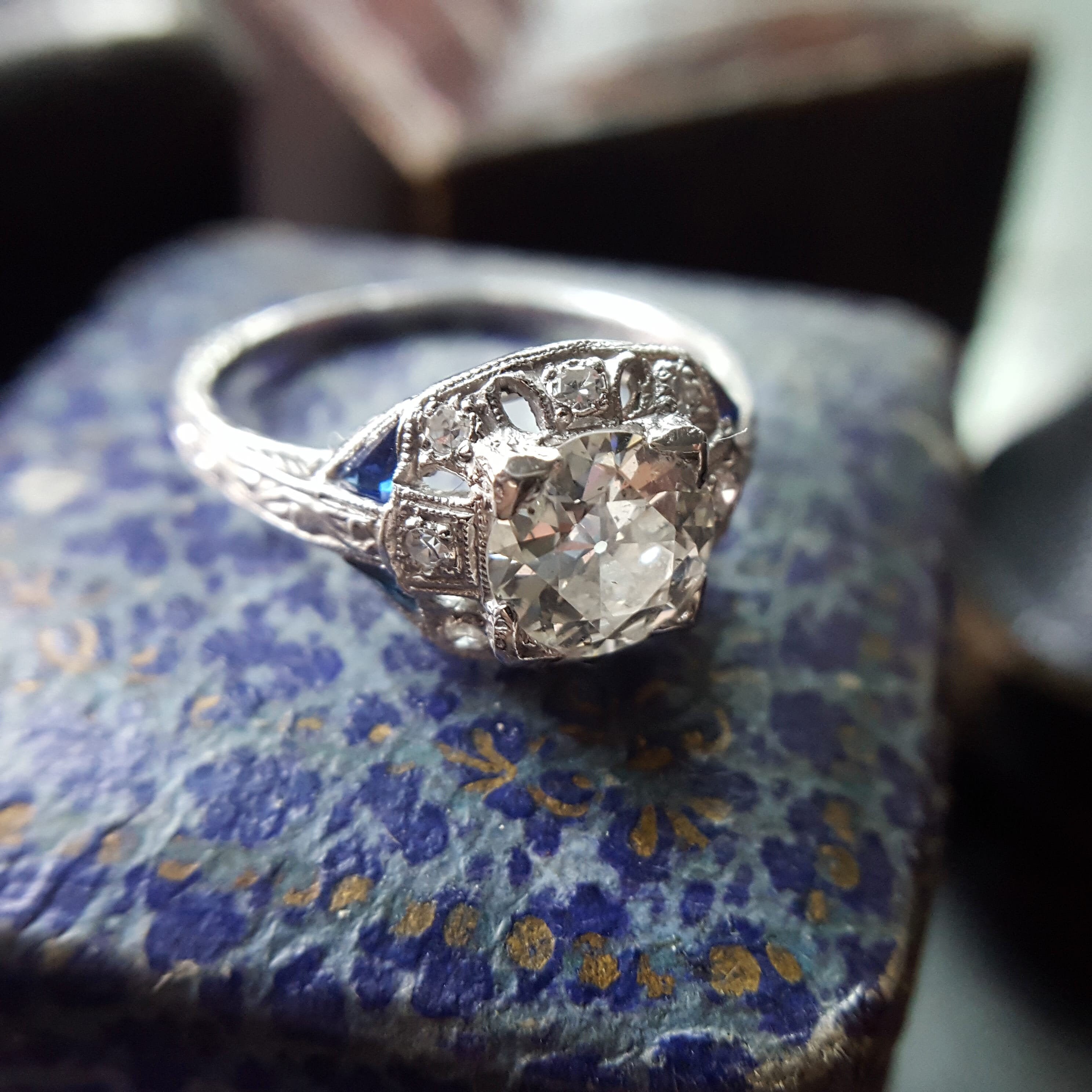 Blue Oval Cut Art Deco Engagement Diamond Ring Vintage Wedding Ring For Women Dainty Diamond 935 Argentium Silver Ring For Ladies