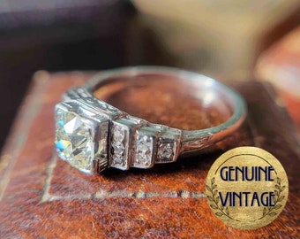 Vintage & Antique 1930s Art Deco Edwardian 1.03 Carat Total Weight Old European Cut Diamond Engagement Ring in Platinum | TheIdolsEye