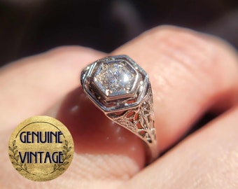 Vintage & Antique 1920s Art Deco Edwardian 0.33 Carat Weight Brilliant Cut Diamond Engagement Ring in 18K White Gold | TheIdolsEye