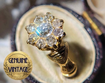 Vintage & Antique 1800s Victorian 0.78 Carat Total Weight Old Mine Cut Diamond Engagement Ring in 18K Yellow Gold and Enamel | TheIdolsEye