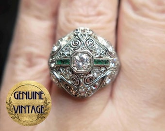 Vintage & Antique 1930s Art Deco Edwardian 0.96 Carat Total Weight Old European Cut Diamond Engagement Ring in Platinum | TheIdolsEye