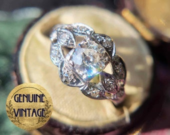 Vintage & Antique 1930s Art Deco Edwardian 0.69 Carat Total Weight Old European Cut Diamond Engagement Ring in 14K White Gold | TheIdolsEye