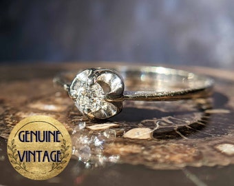 Vintage & Antique 1930s Art Deco Edwardian 0.17 Carat Weight Old European Cut Diamond Engagement Ring in 18K White Gold | TheIdolsEye