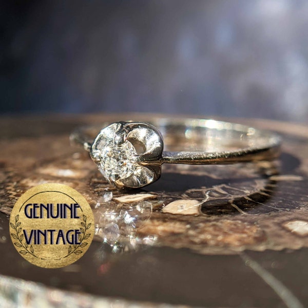 Vintage & Antique 1930s Art Deco Edwardian 0.17 Carat Weight Old European Cut Diamond Engagement Ring in 18K White Gold | TheIdolsEye